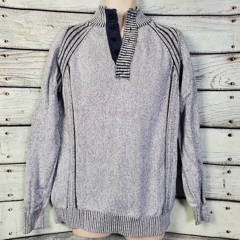BKE Men’s Henley Sweater XL Gray Cotton Knit Long Sleeve Pullover Casual